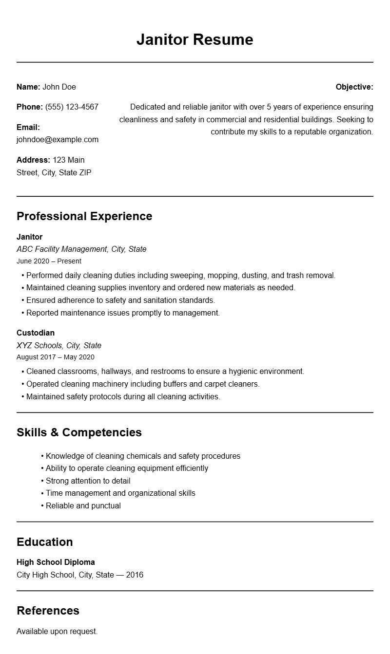 Janitor Resume Templates for a Professional Look