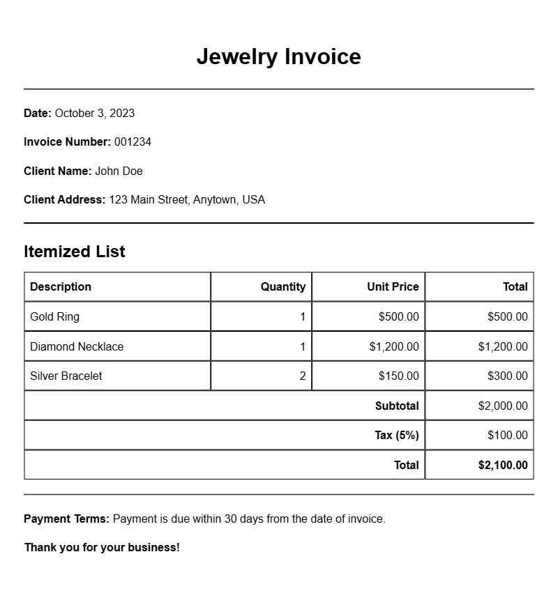 Jeweler Invoice Templates for Your Business Needs