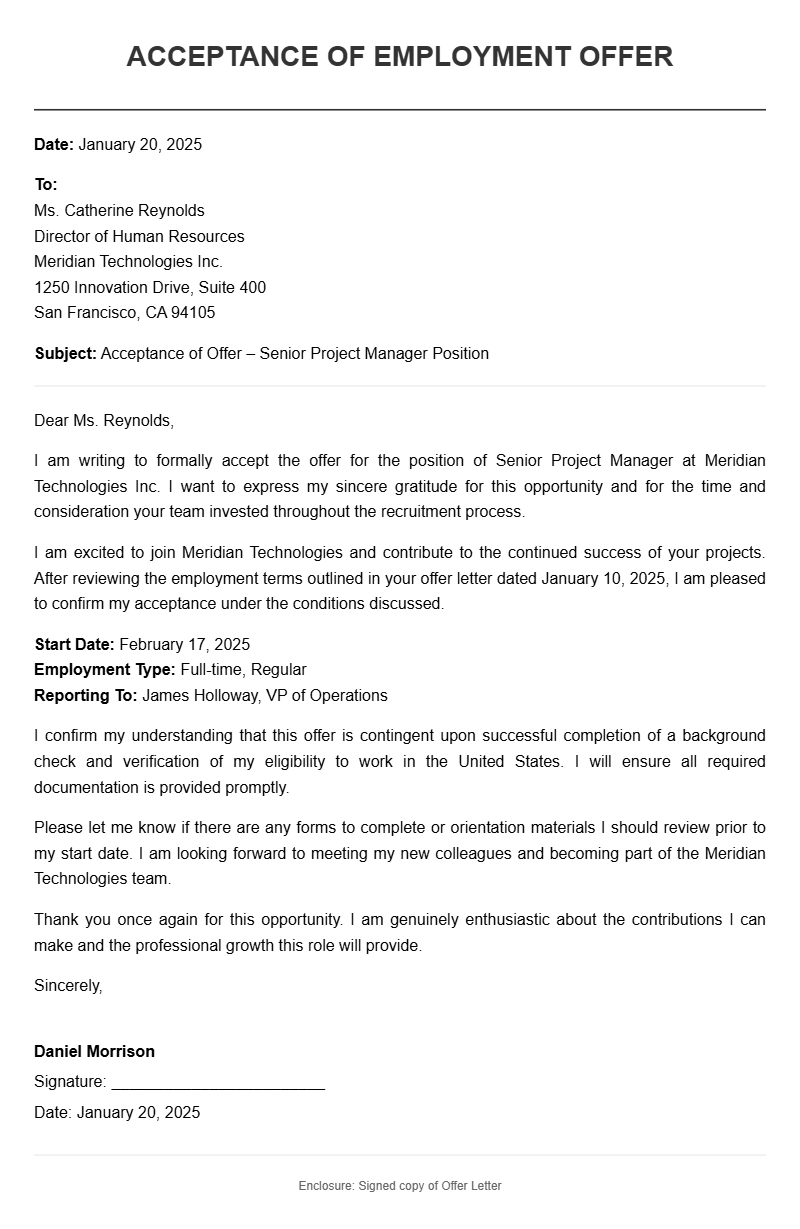 Job Acceptance Letter Samples
