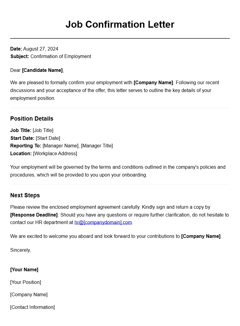 Sample Job Confirmation Letters for Your Reference