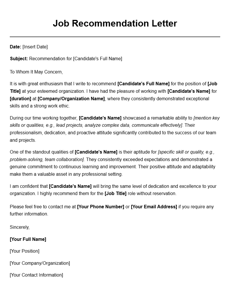 Professional Job Recommendation Letter Templates to Help You Succeed