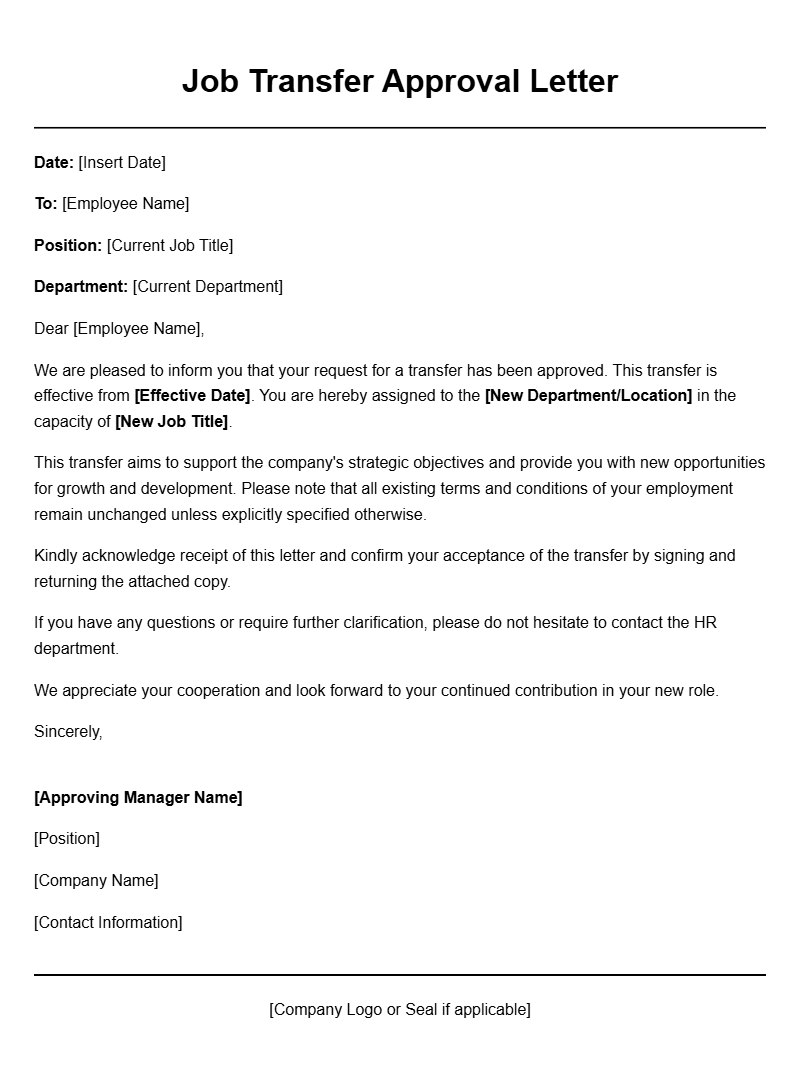 Professional Job Transfer Approval Letter Templates