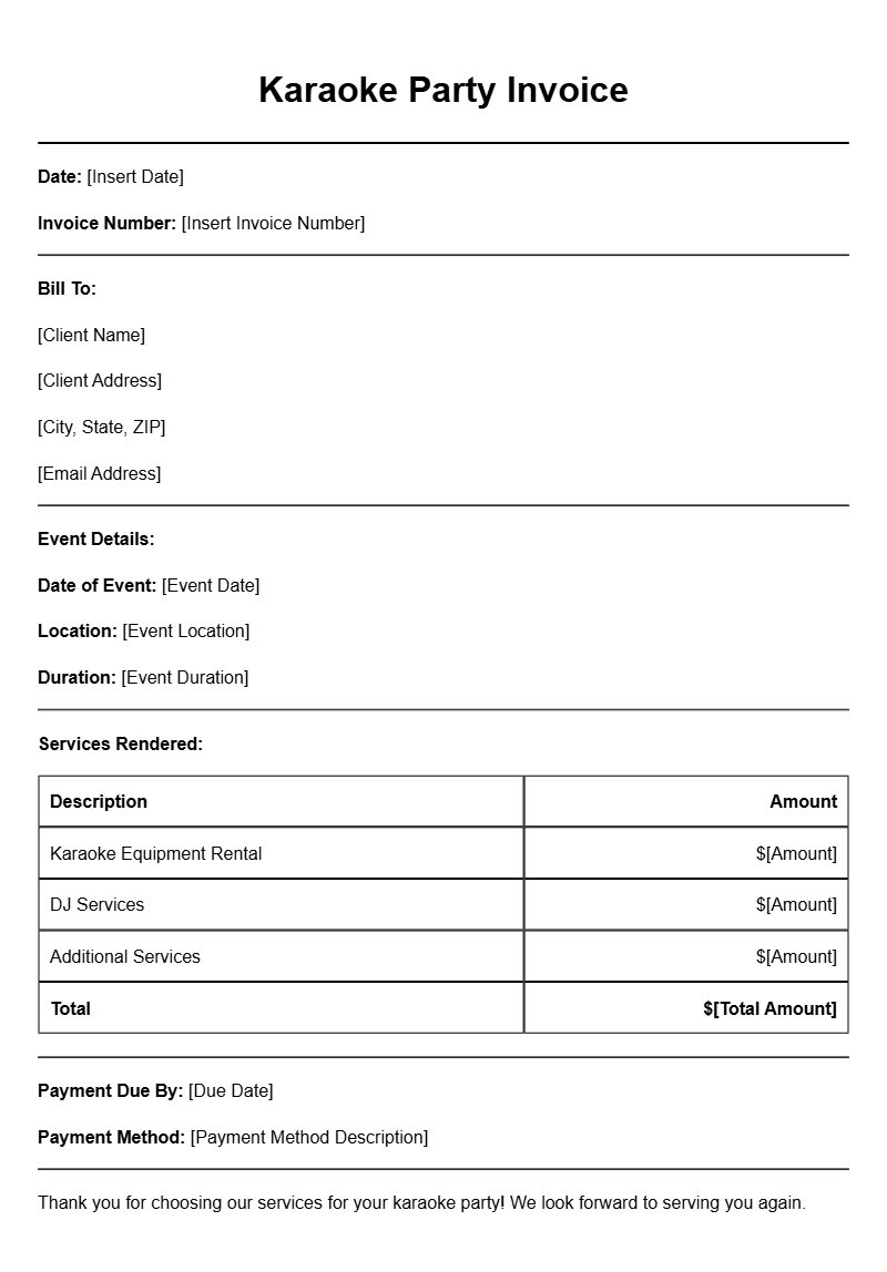Karaoke Party Invoice Templates for Your Event Needs