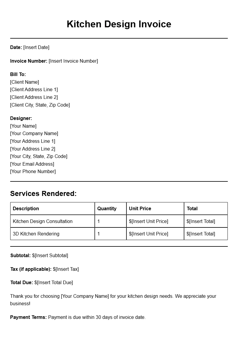 Kitchen Designer Invoice Templates for Your Business Needs