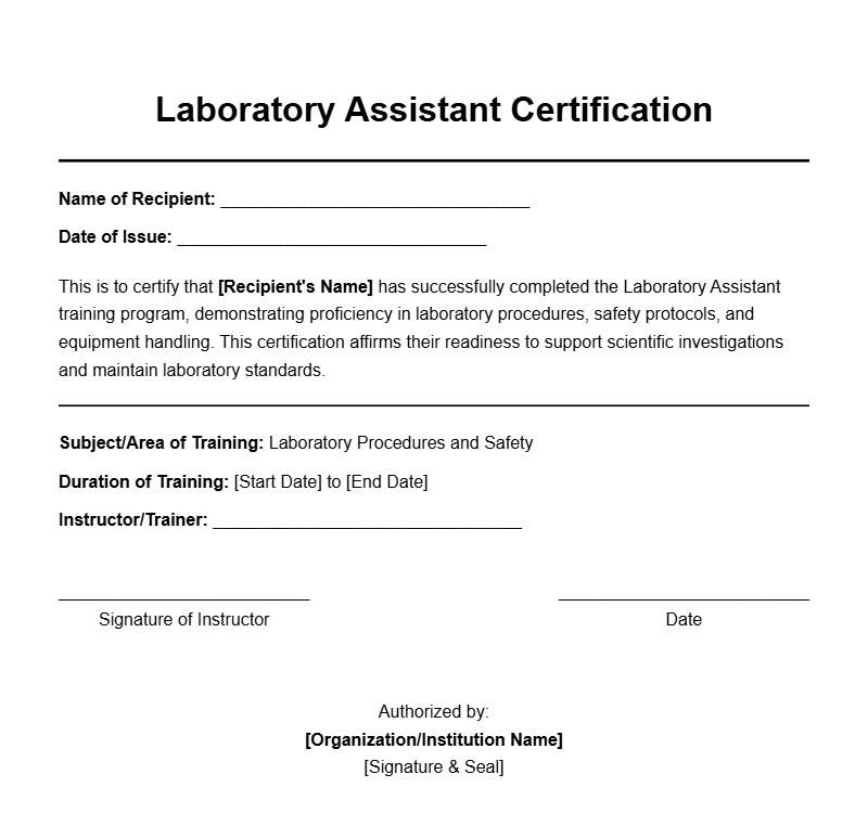 Lab Assistant Certificate Templates for Professional Recognition