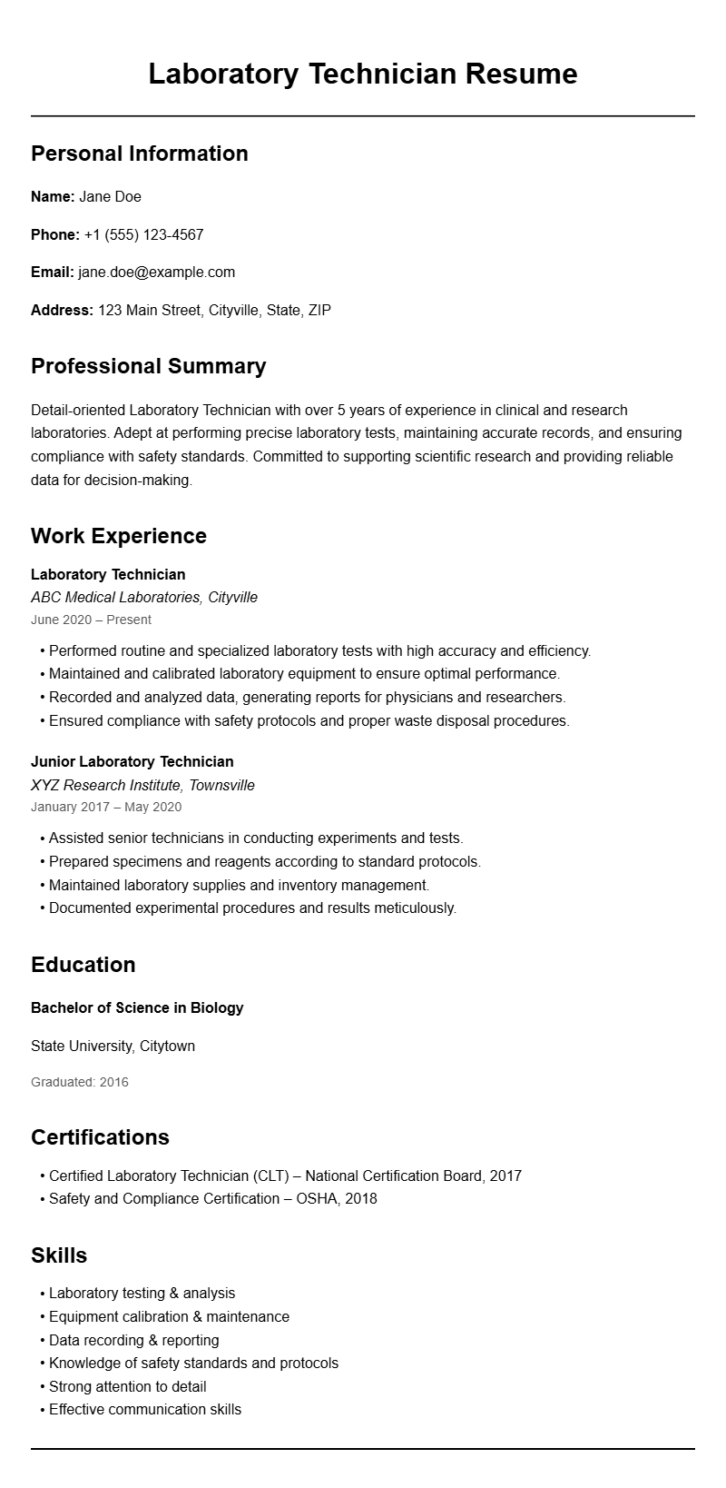 Laboratory Technician Resume Samples and Tips
