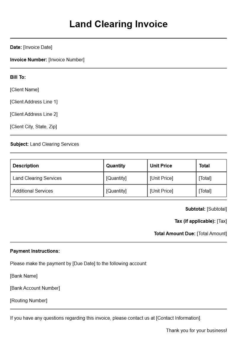 Land Clearing Invoice Templates for Your Business Needs