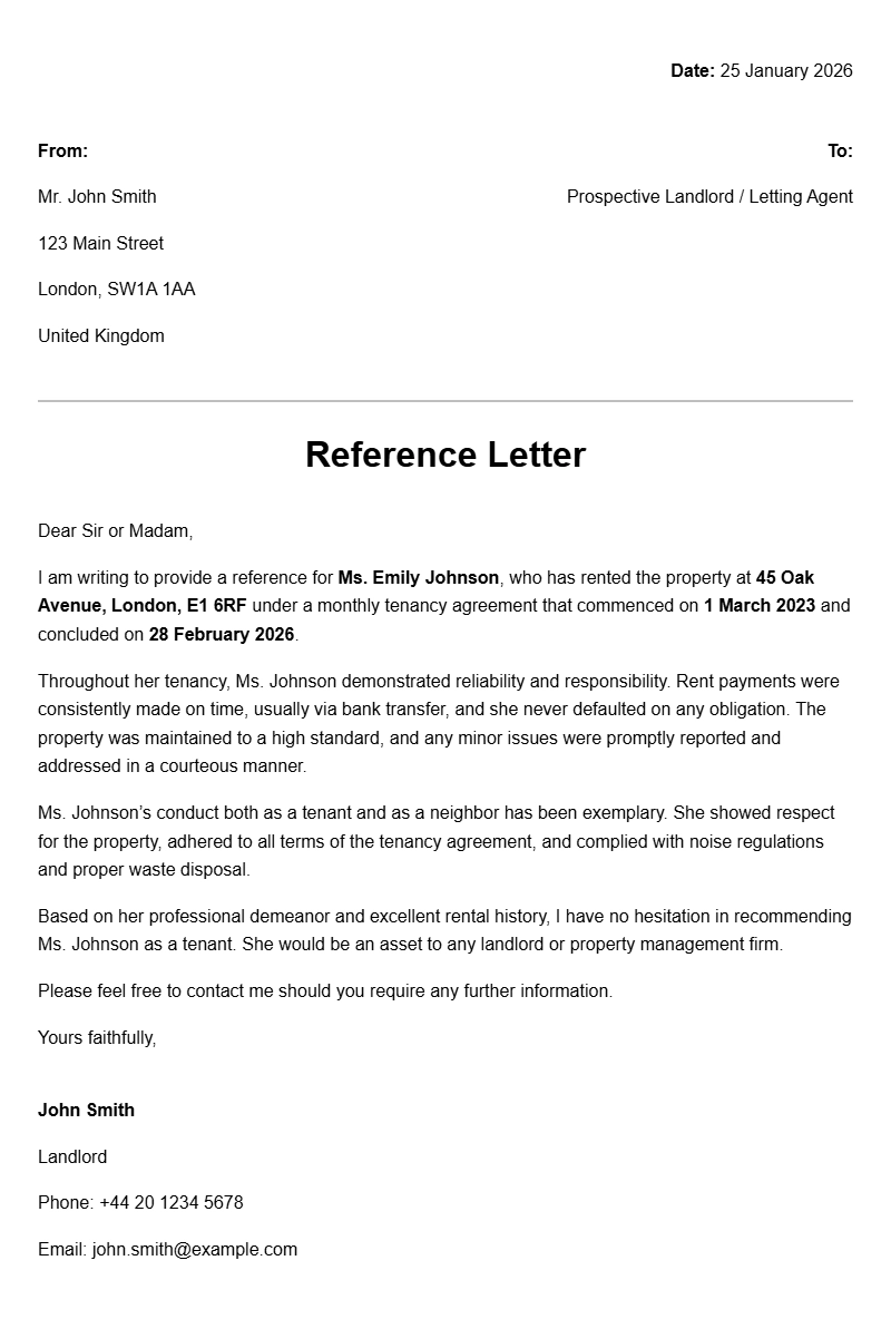 Landlord Reference Letter Samples