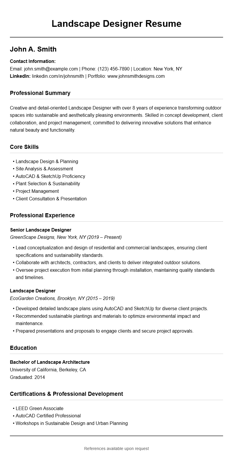 Landscape Designer Resume Samples to Showcase Your Skills