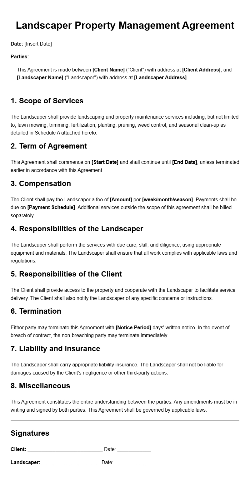 Landscaper Property Management Agreement Templates