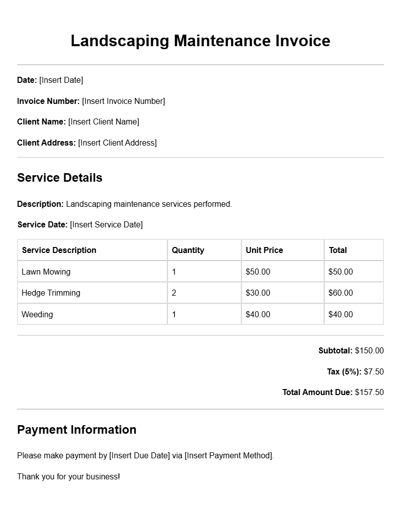 landscaping maintenance invoice templates