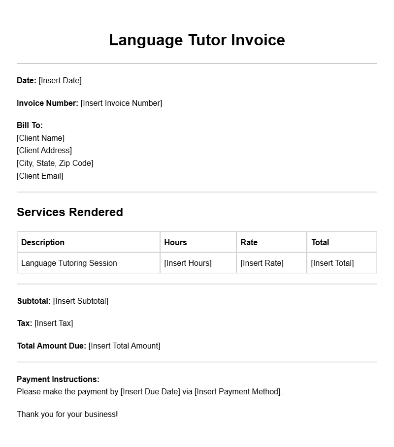 Language Tutor Invoice Templates for Easy Billing