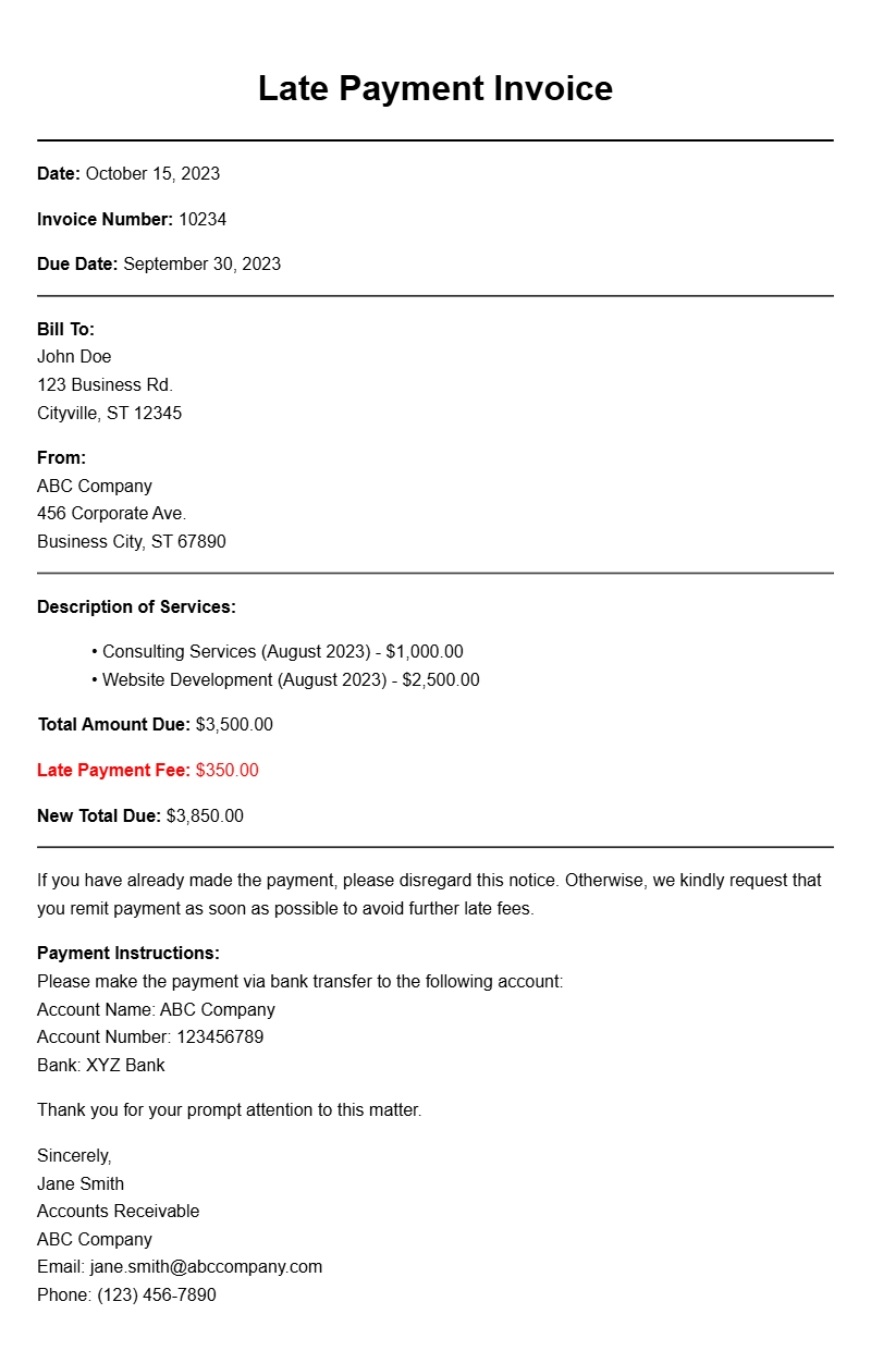 Late Payment Invoice Samples for Effective Billing Management