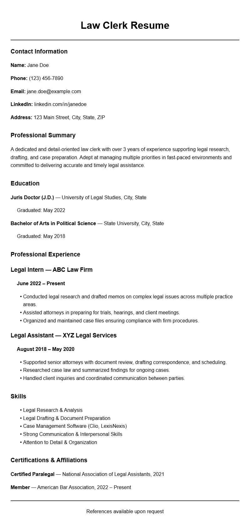 Law Clerk Resume Templates to Help You Stand Out