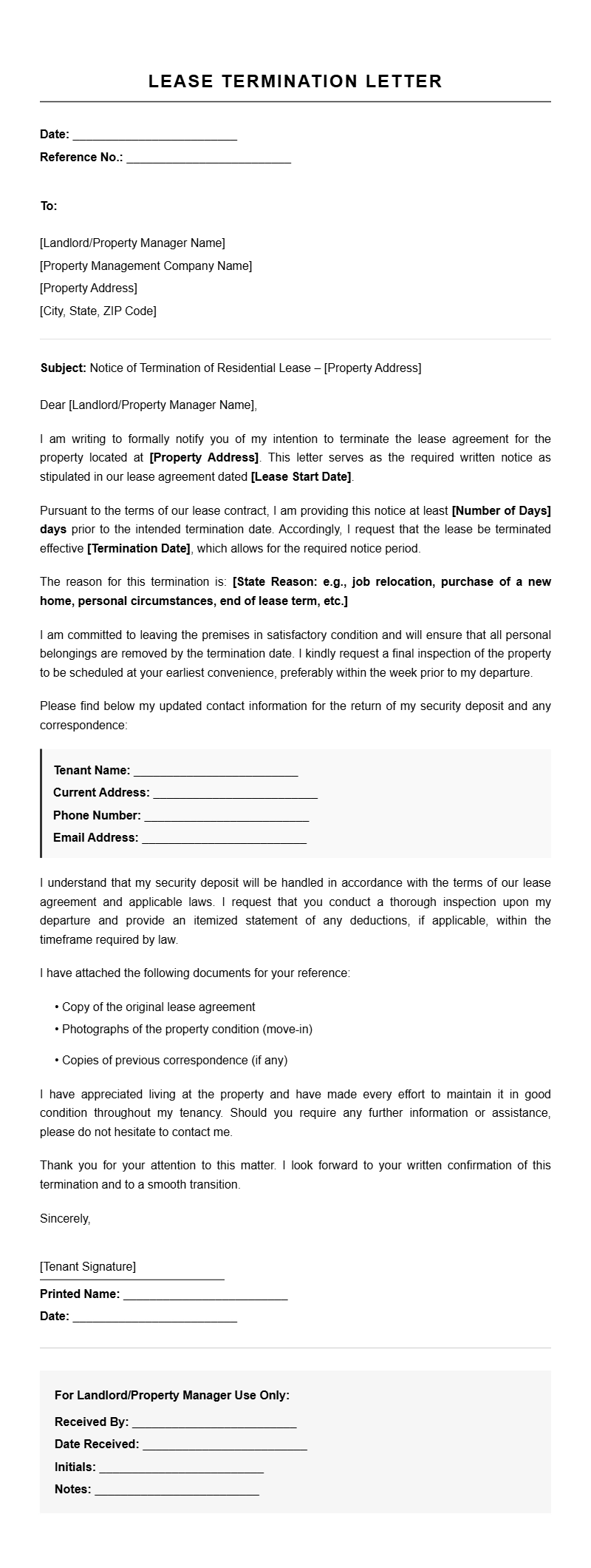 Lease Termination Letter Templates: Free Samples