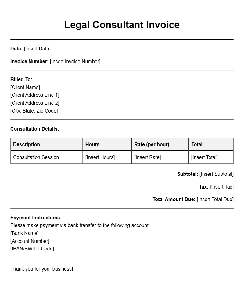 Legal Consultant Invoice Templates for Your Business Needs