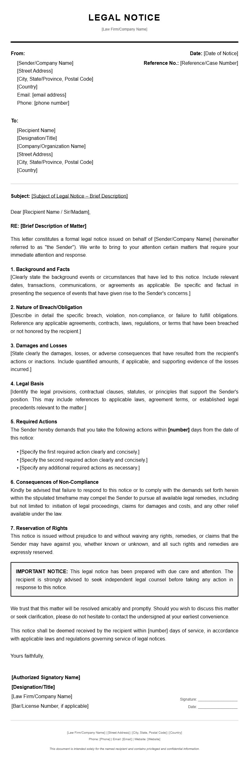 Free Legal Notice Letter Templates