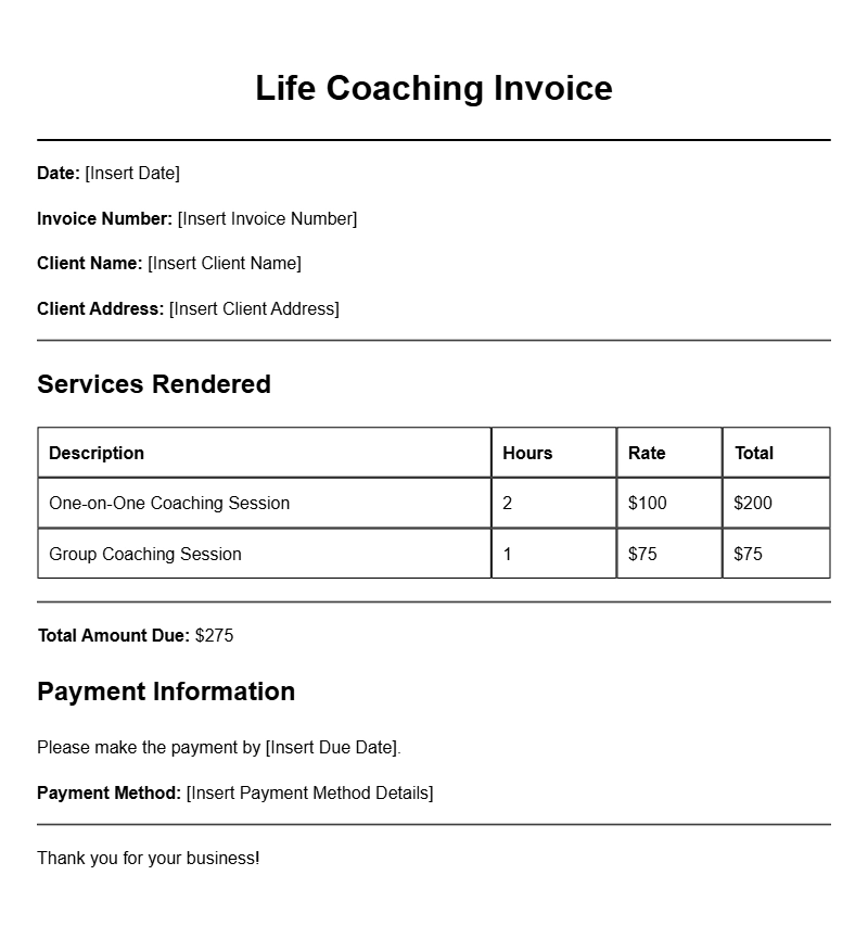 Life Coach Invoice Templates for Professional Billing