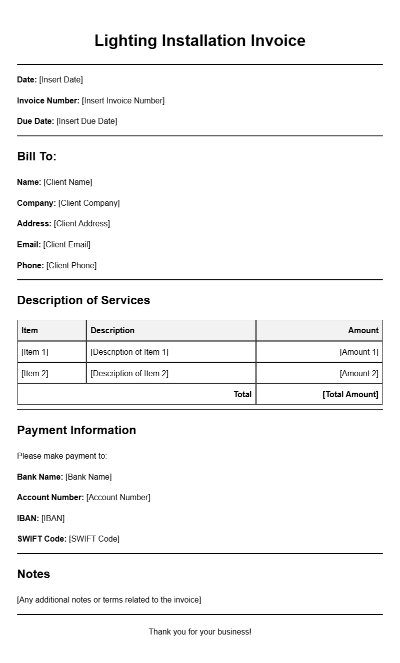 Lighting Installation Invoice Templates for Easy Billing
