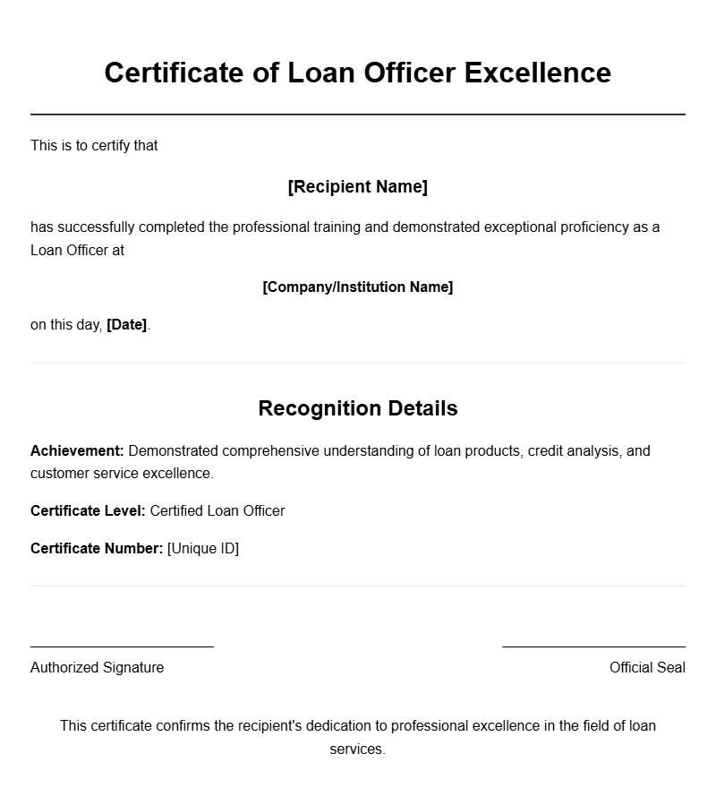Loan Officer Certificate Templates for Professional Recognition