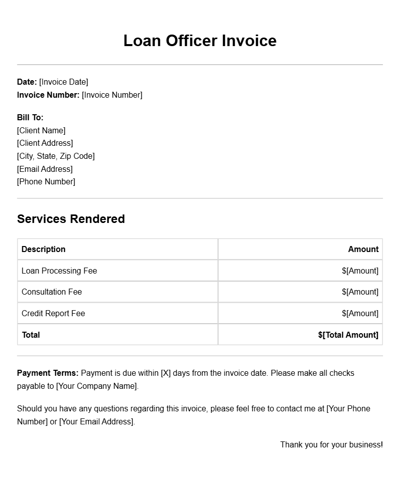 Loan Officer Invoice Templates for Easy Billing