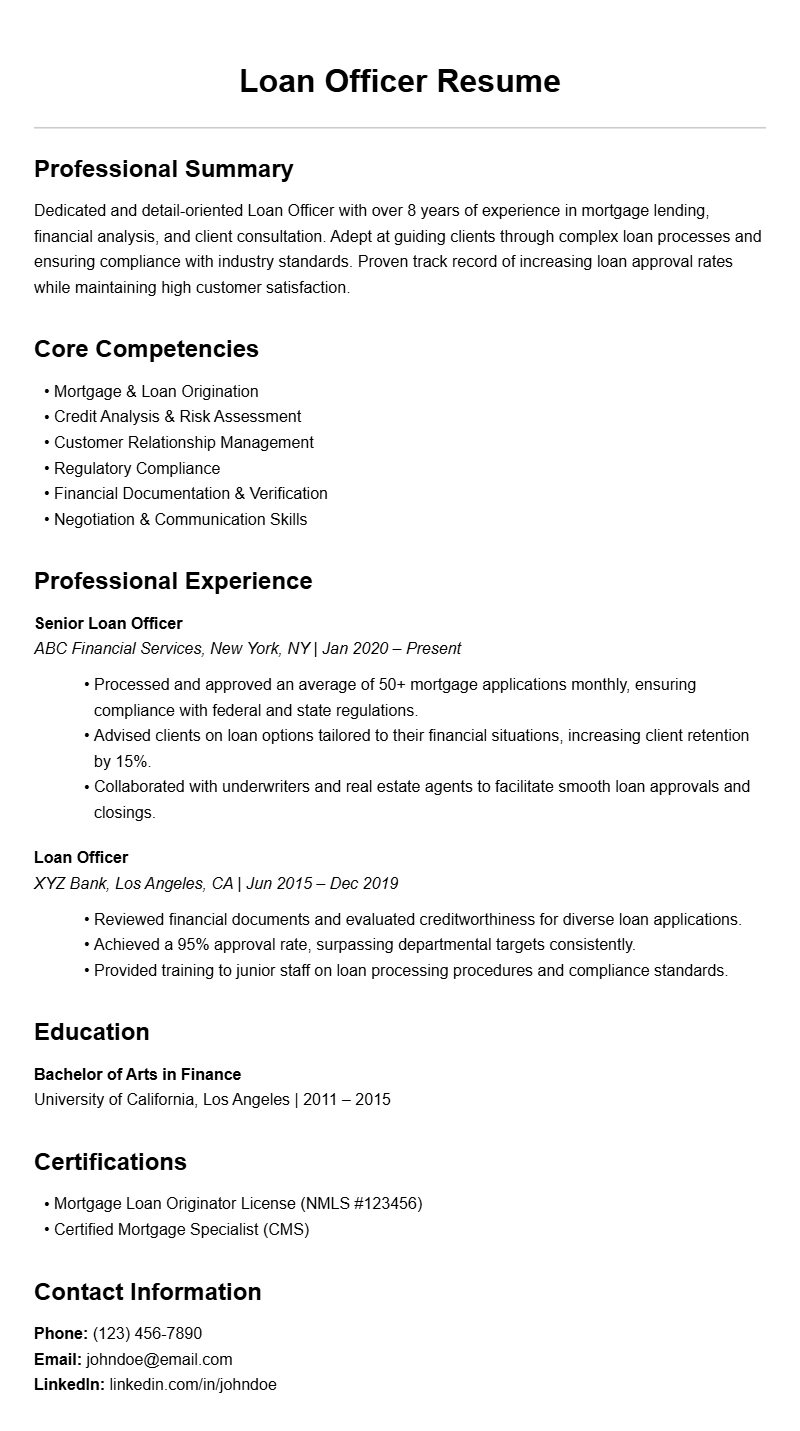 Professional Loan Officer Resume Templates to Stand Out