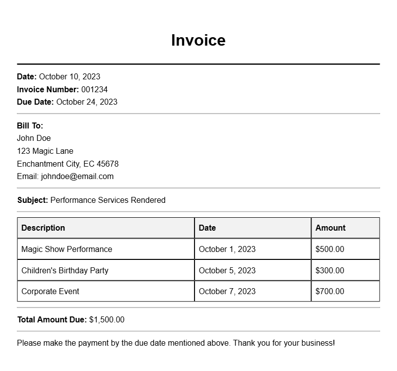 Magician Invoice Templates for Your Performance Needs