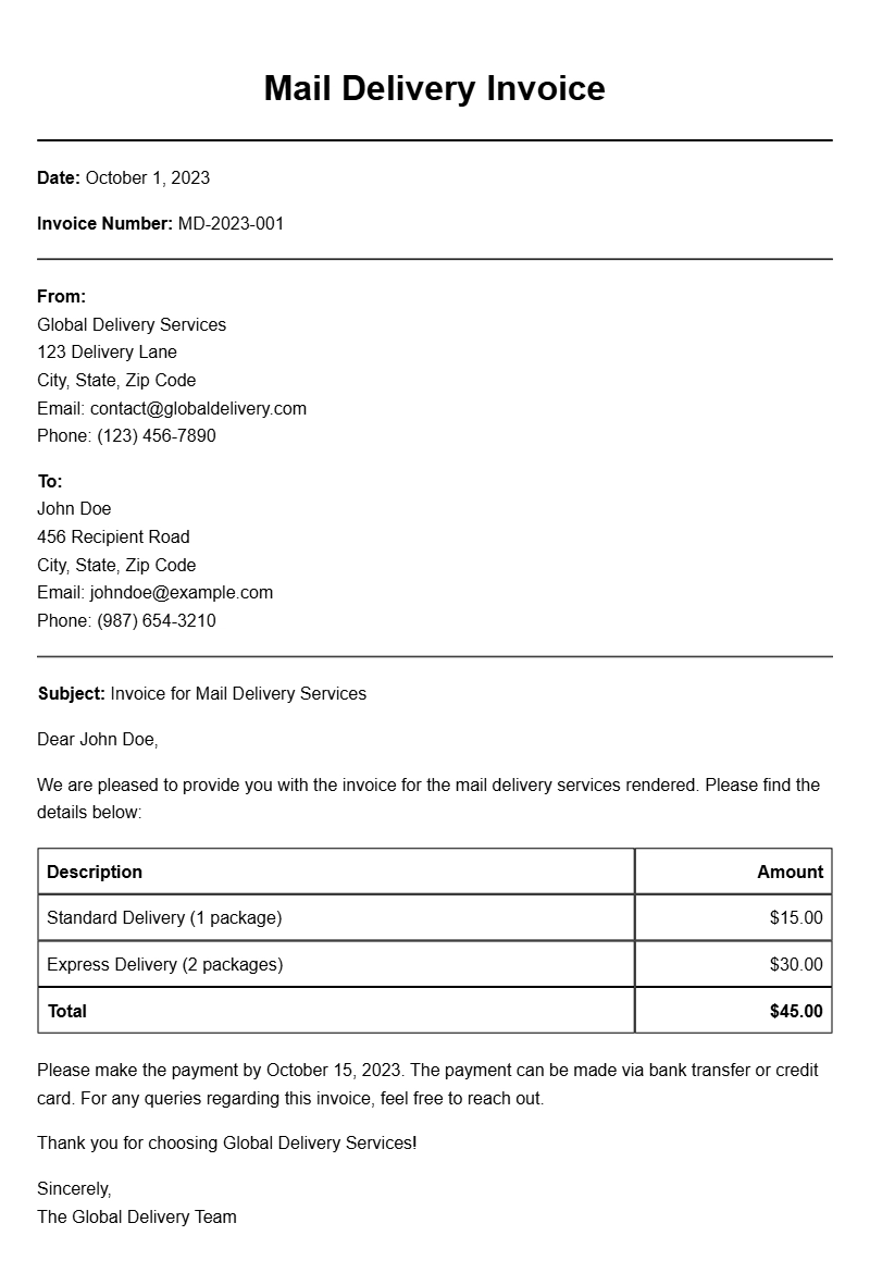 Mail Delivery Invoice Templates for Easy Billing