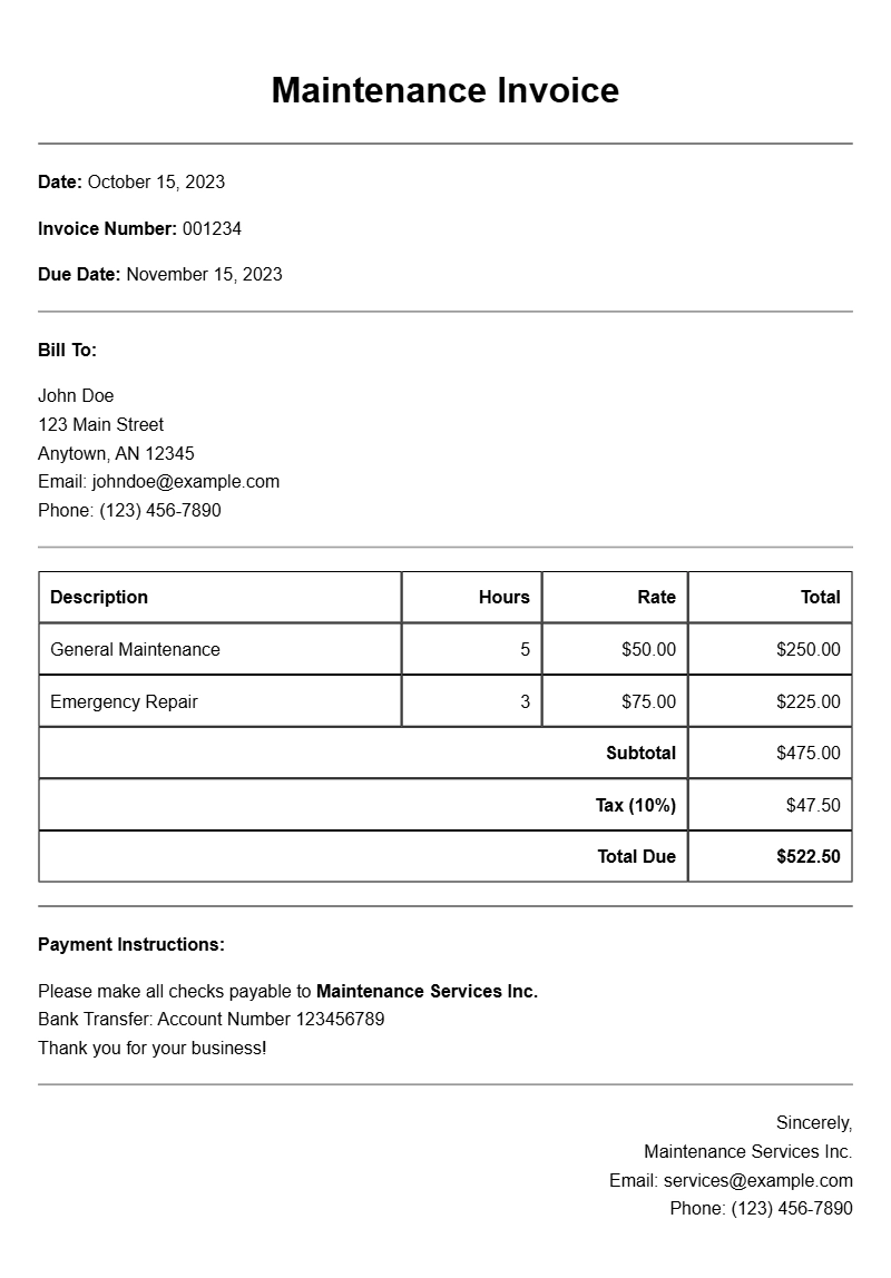 Essential Maintenance Invoice Templates for Your Business
