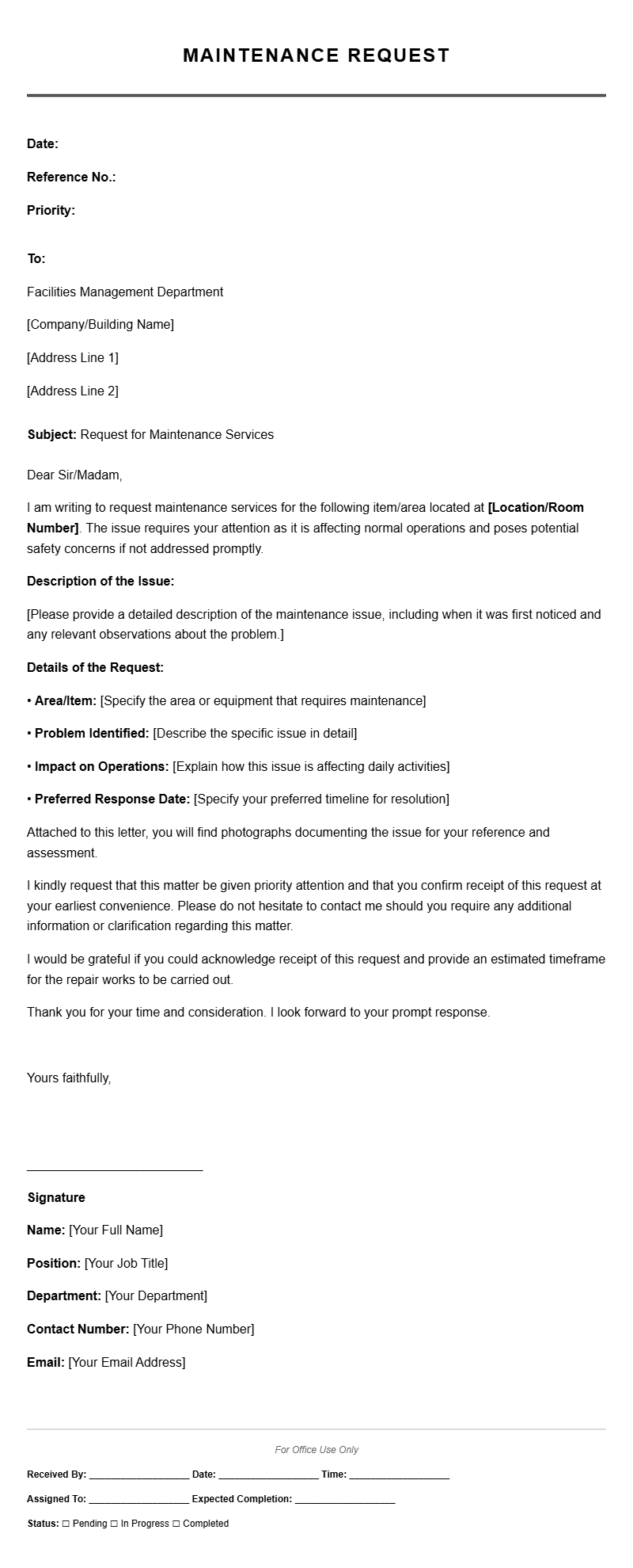 Useful Maintenance Request Letter Templates