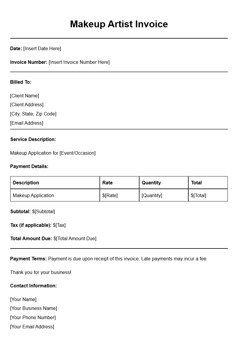 Makeup Artist Invoice Templates for Easy Billing