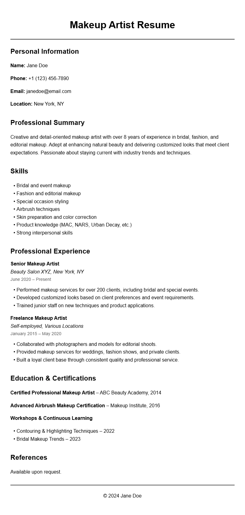 Creative Makeup Artist Resume Templates for Your Job Search
