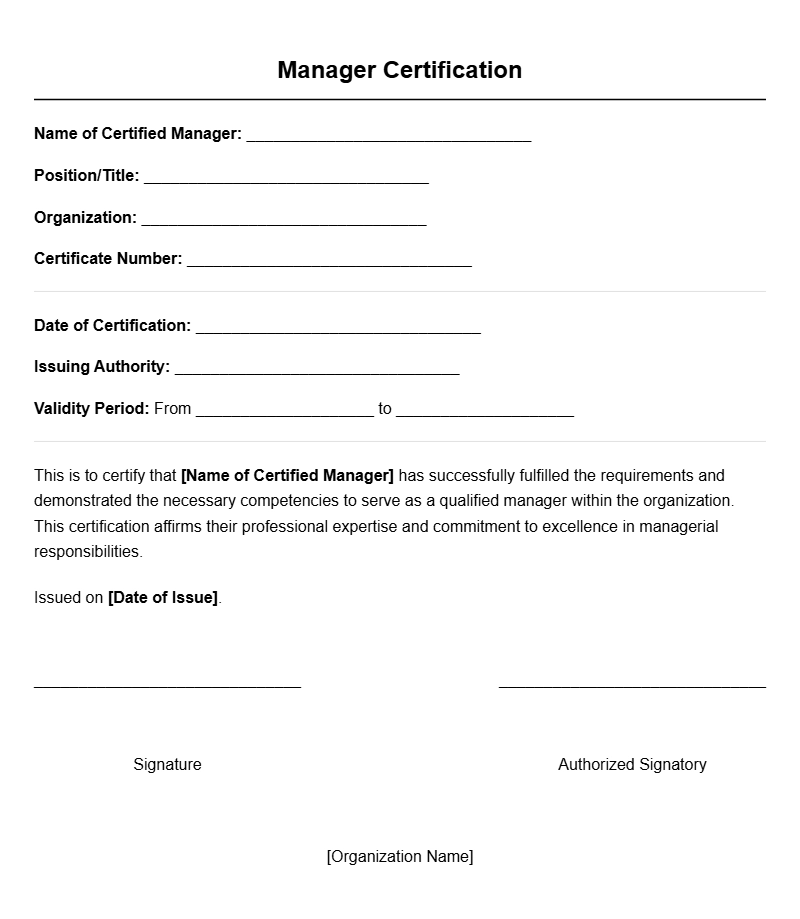 Professional Manager Certificate Templates for Your Needs