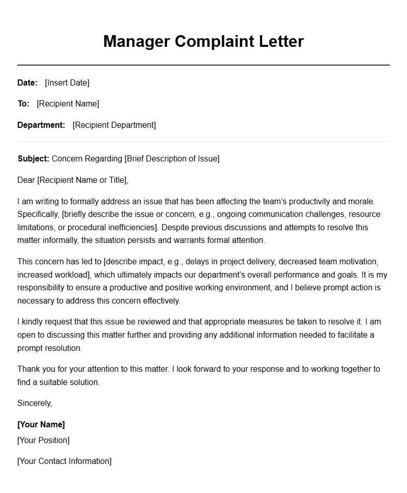 Effective Manager Complaint Letter Templates for Professional Communication