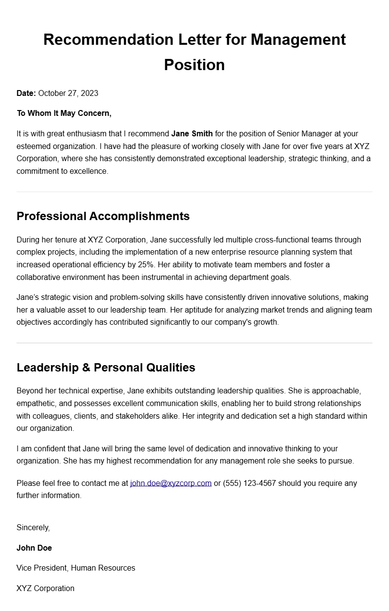 Effective Manager Recommendation Letter Samples for Employment