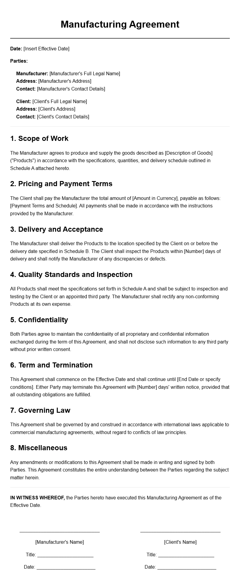 Effective Manufacturing Agreement Letter Templates for Your Business