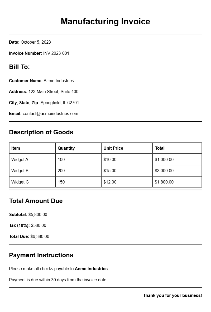 Manufacturing Invoice Samples for Your Business Needs