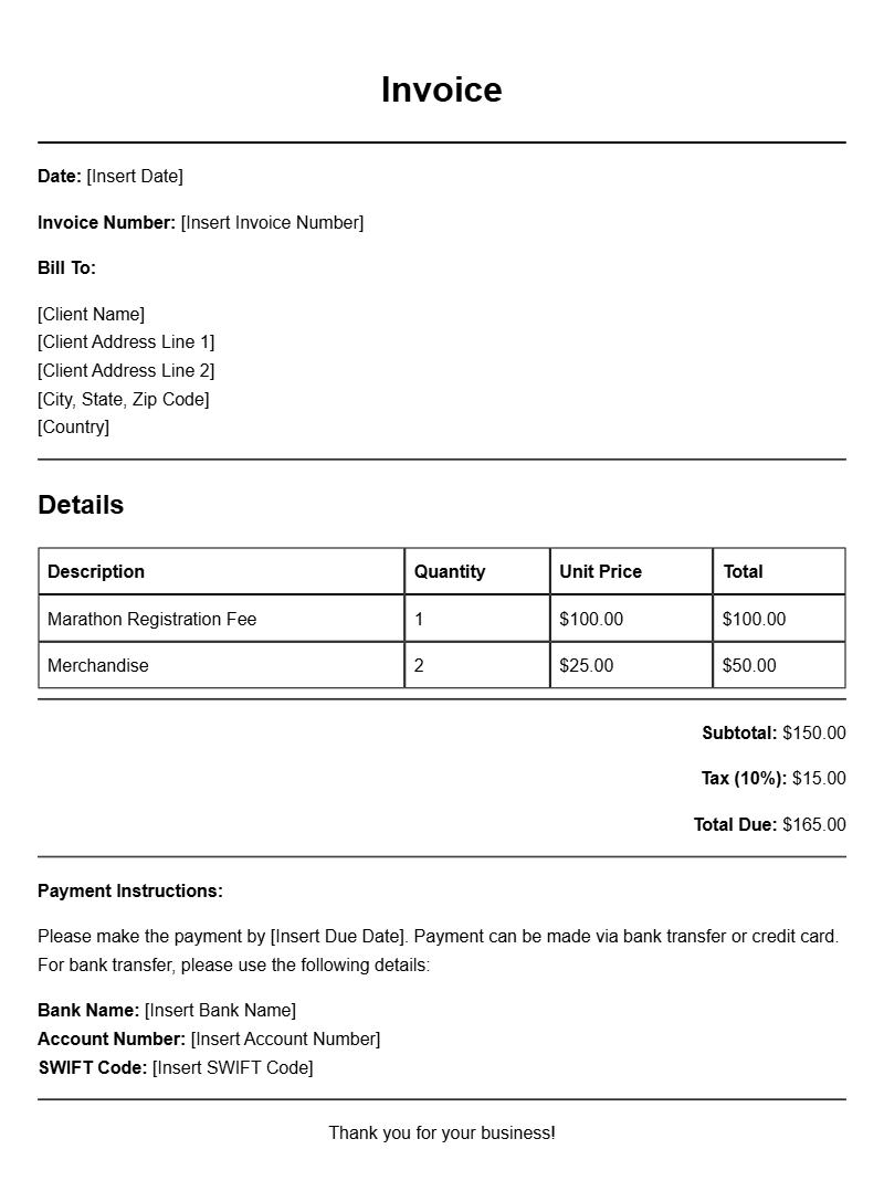Marathon Invoice Templates for Efficient Billing Solutions