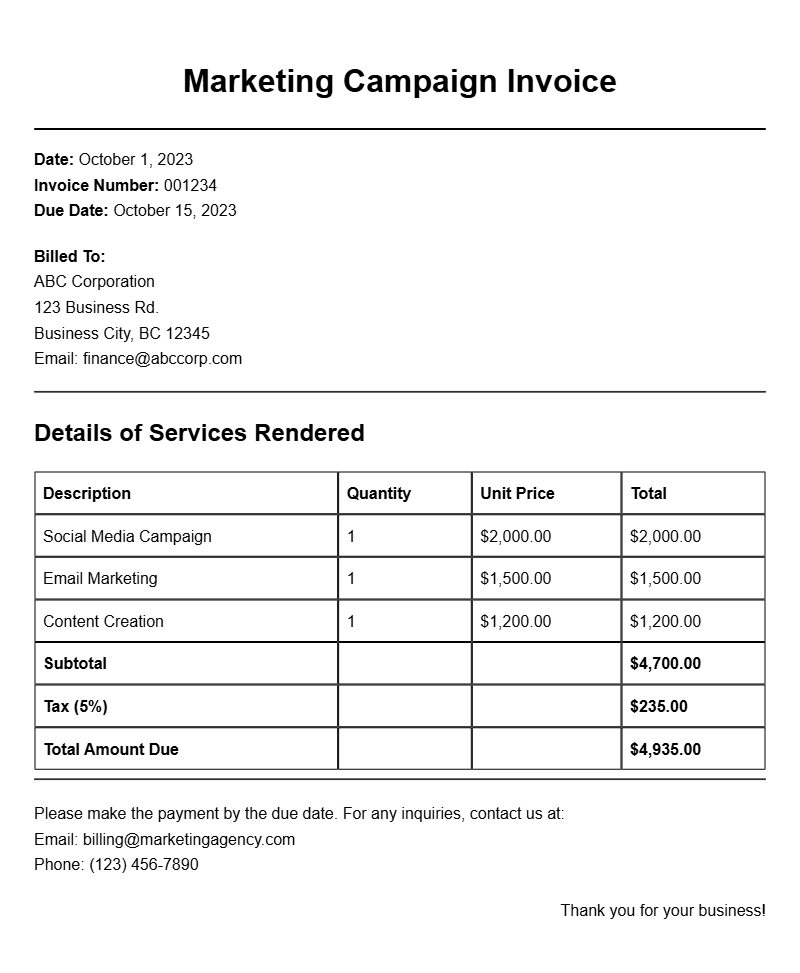 Marketing Campaign Invoice Samples for Your Business