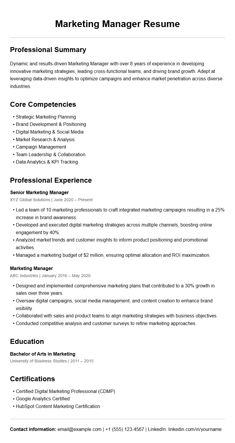 Effective Marketing Manager Resume Samples to Impress Employers
