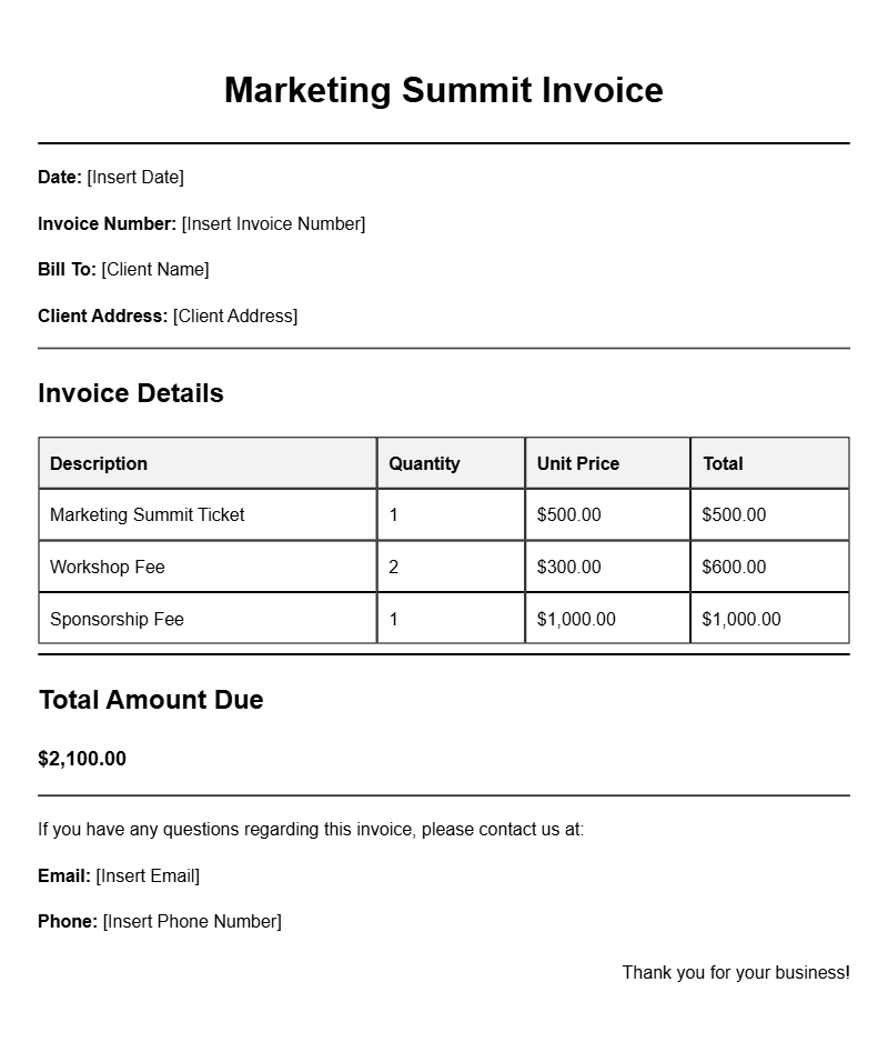 Marketing Summit Invoice Templates for Your Business Needs