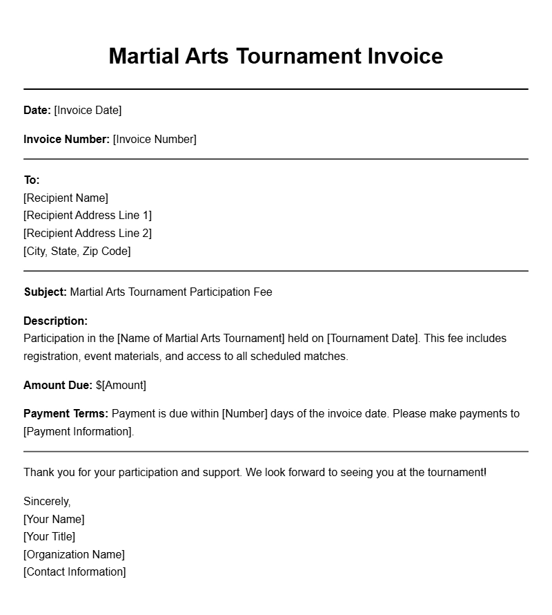 Martial Arts Tournament Invoice Templates for Easy Billing
