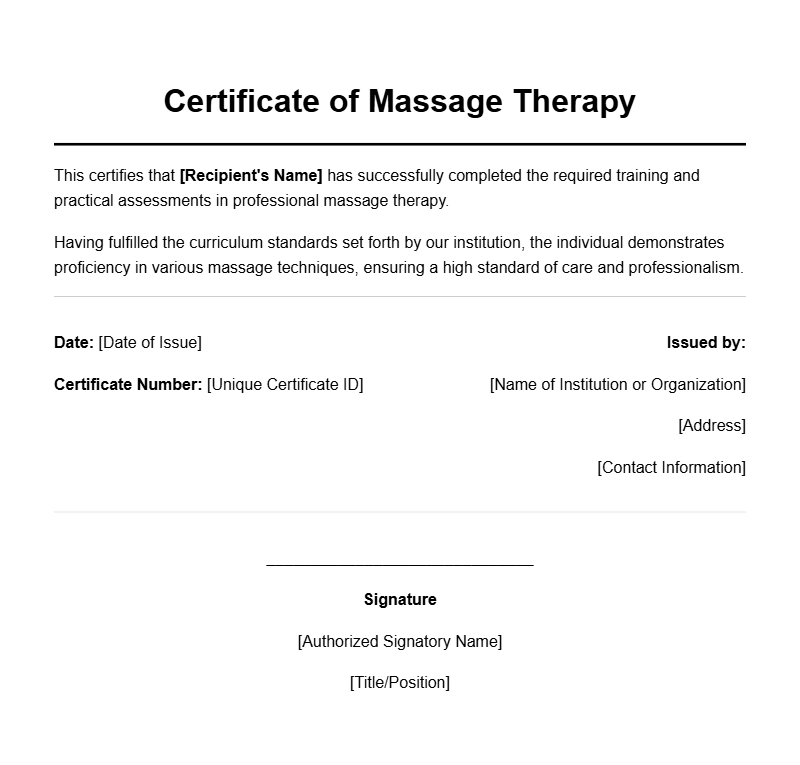 Professional Massage Therapist Certificate Templates