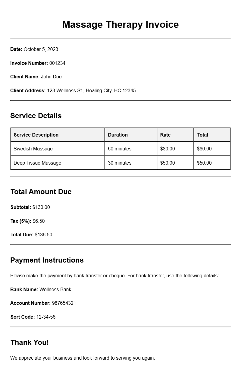 Massage Therapy Invoice Samples for Your Practice