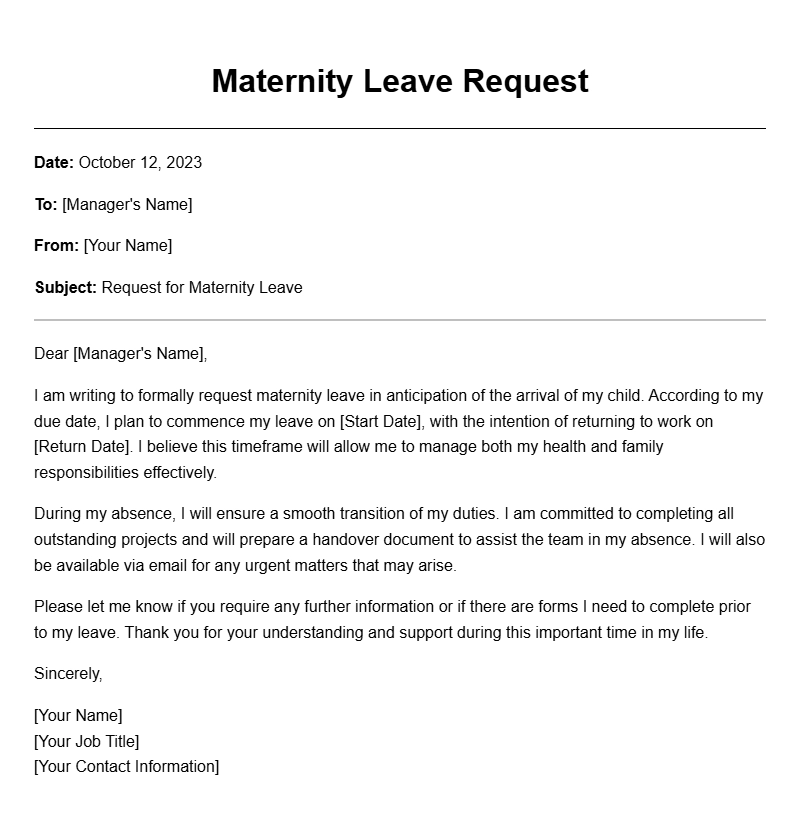 Maternity Leave Letter Samples for Expecting Mothers