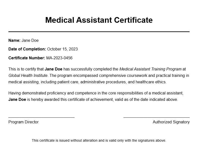 Medical Assistant Certificate Samples to Guide Your Success