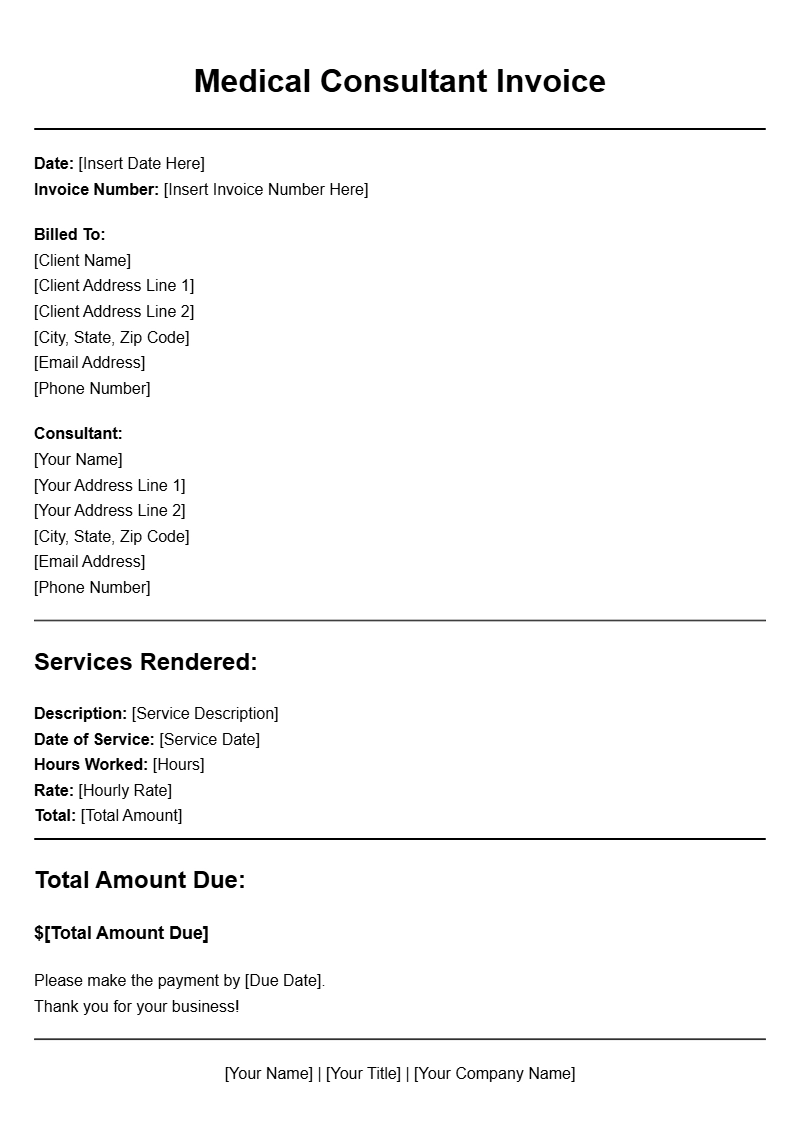 Professional Medical Consultant Invoice Templates