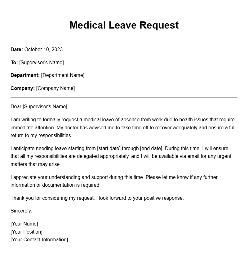 Medical Leave Letter Samples for Various Situations