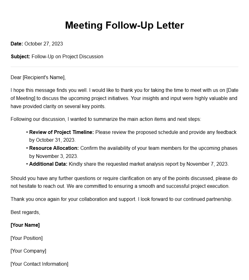 Effective Meeting Follow Up Letter Samples to Use