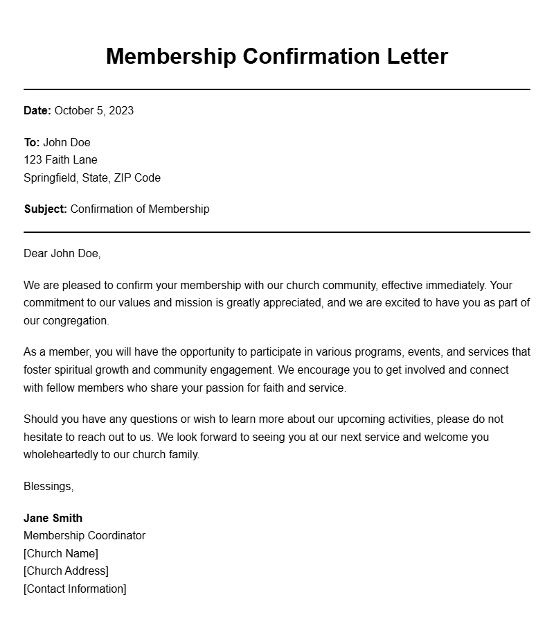 Member to Church Letter Samples for Various Occasions